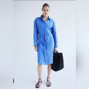H&M Women's  Linen Blend  Button-Up Shirt Dress